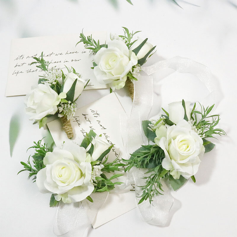 Bracelet à fleurs de mariage, Corsage de demoiselle d'honneur, fleurs faites à la main, Rose artificielle en soie, accessoires de décoration pour bal de mariage