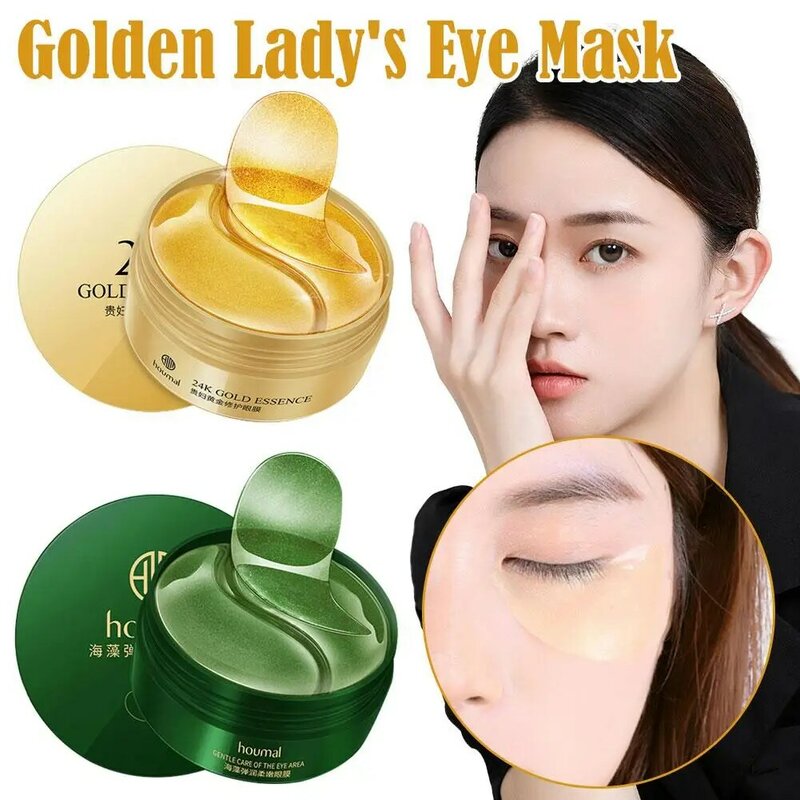 HOUMAL-mascarilla de ojos para mujer, máscara hidratante, oligóptido de diamante, algas de doble Color, Color dorado, C0W9