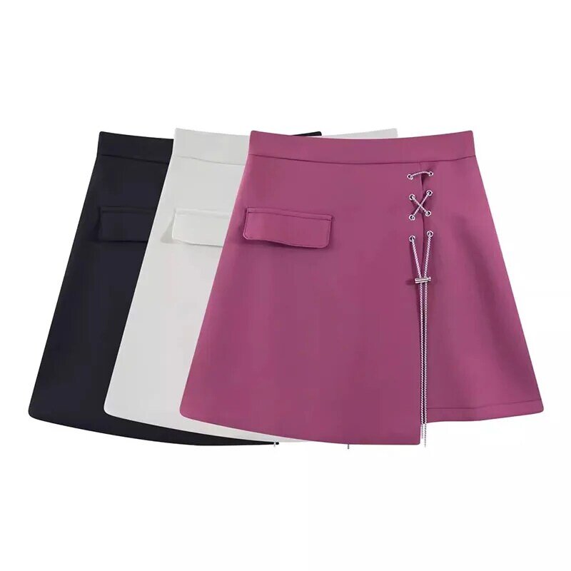 Minifalda negra con abertura lateral para mujer, faldas asimétricas de cintura alta, pantalones cortos interiores informales, 2024