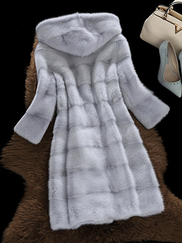 Женское длинное пальто из искусственного меха норки, теплое пальто с капюшоном и капюшоном, толстая верхняя одежда для осени и зимы