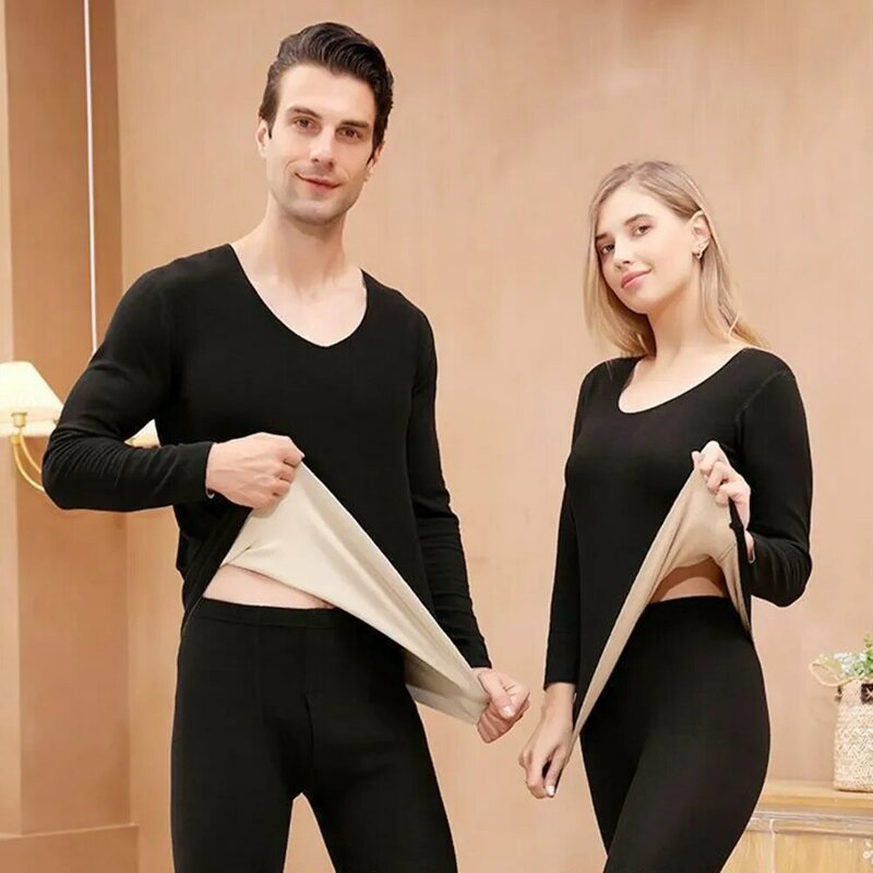 Women Men Thermal Underwear Winter Clothes AB double-sided Fleece Brushed Thermal Pants Long Johns Long Sleeve Bottoming Shirt