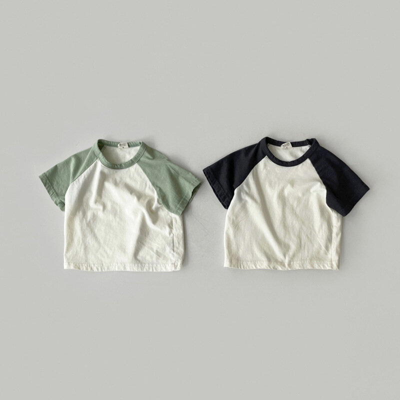 Kaus lengan pendek bayi baru musim panas 2024 kaus kasual anak-anak katun atasan Bottoming Solid untuk bayi pakaian anak laki-laki perempuan