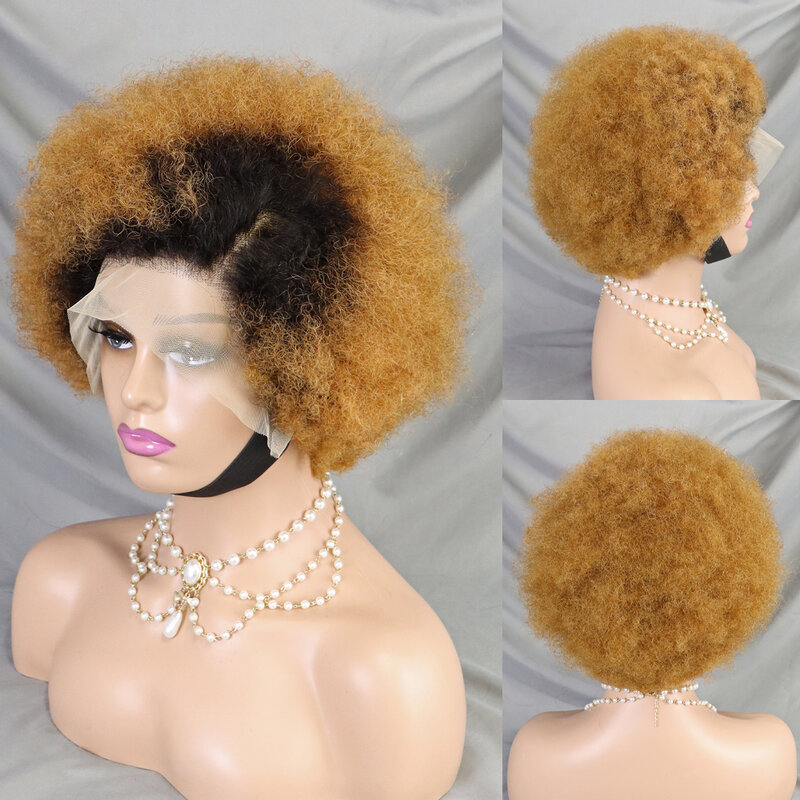 Afro Kinky Curly Lace Front Wig Natural Color Afro Bob Human Hair Natural Hairline 13X4 Glueless Short Human Hair Wigs
