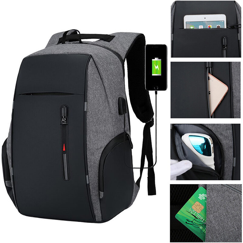 남성 및 여성용 반사 노트북 백팩, USB 방수 노트북, 비즈니스 여행 학교 가방, 15.6 인치