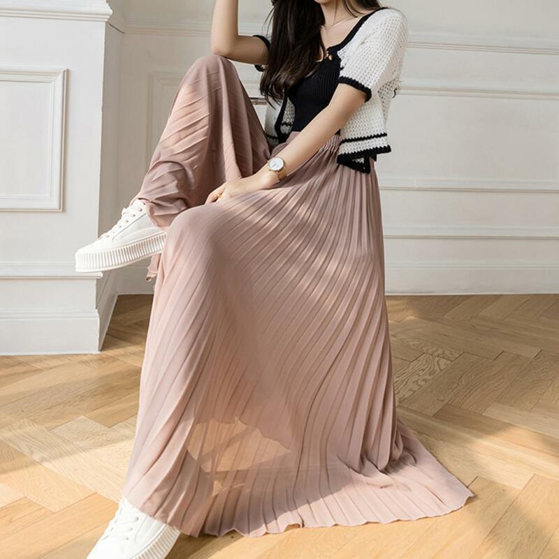 Wide Leg Trousers Elegant Wide Leg Chiffon Pants for Women High Waist Pleated Trousers Loose Fit Solid Color Streetwear Summer