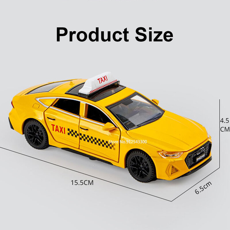Modelo de coche de Taxi de aleación RS7, cuerpo de Metal con sonido extraíble, puertas abiertas, colección de cabos, regalo para niños, 1/32