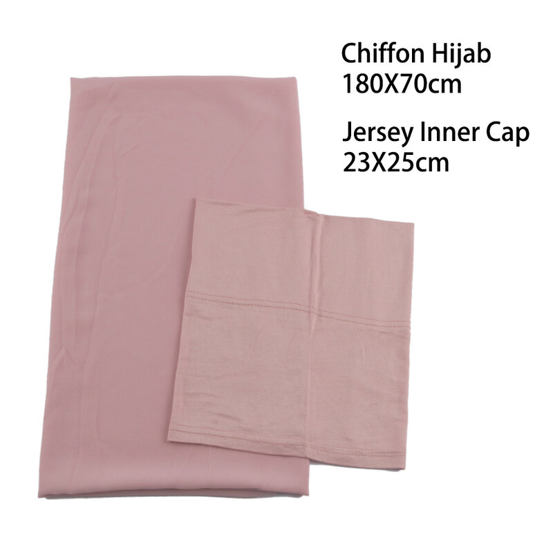 Hijabs Chiffon com tampas internas correspondentes para mulheres muçulmanas, hijab, lenço, lenço, xale, lenço, Jersey Caps