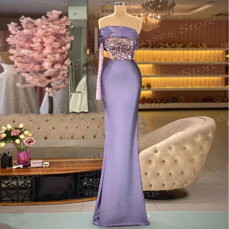 Elegante vestido De noche De sirena púrpura para mujer, fascinante vestido De graduación moderno De un hombro con lentejuelas