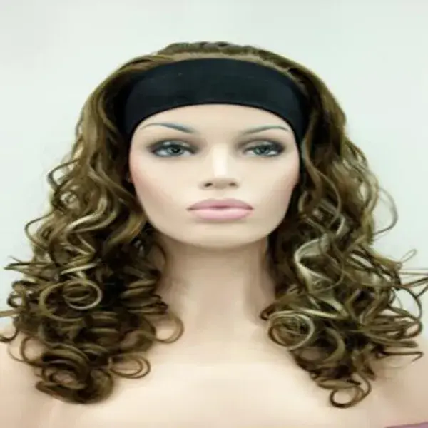 Populer wanita Wig keriting panjang gelombang 3/4 setengah Wig dengan ikat kepala Wig Cosplay