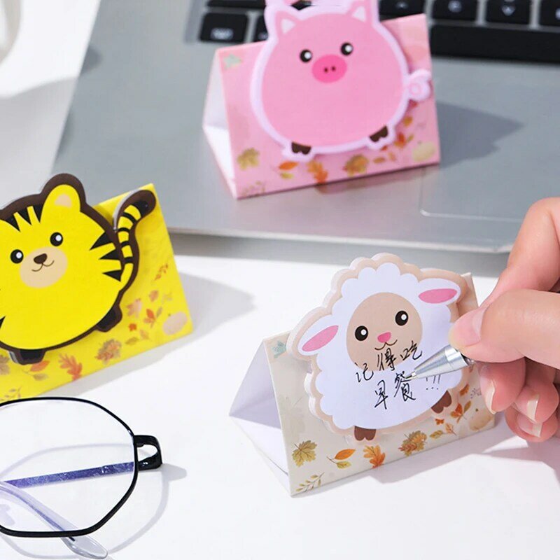 노벨티 스탠딩 귀여운 스티커 메모 세트, 귀여운 고양이 소 양 양 돼지 메모 패드, 재미있는 포스트 메모장, 문구 인덱스 탭 목록 3D
