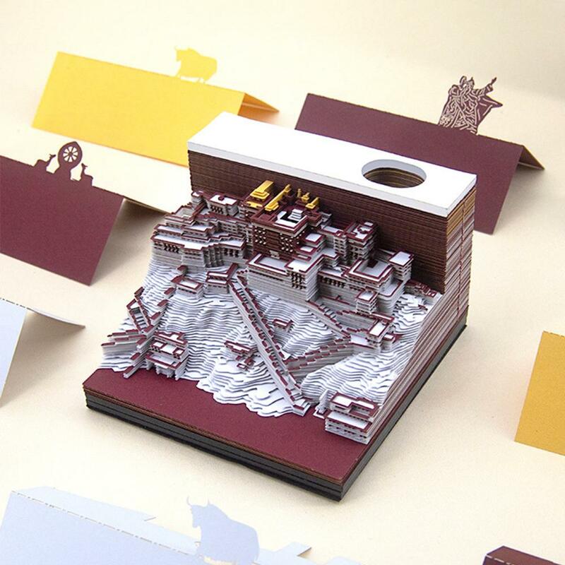 Bantalan Memo 3D Led 190 lembar Diy sihir Castle notepad kertas lengket hadiah kantor ulang tahun lucu catatan pernikahan H2C7