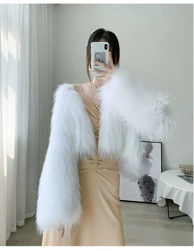 Женская куртка из искусственного меха, сверхкороткая длинная шуба, новинка осень/зима 2024