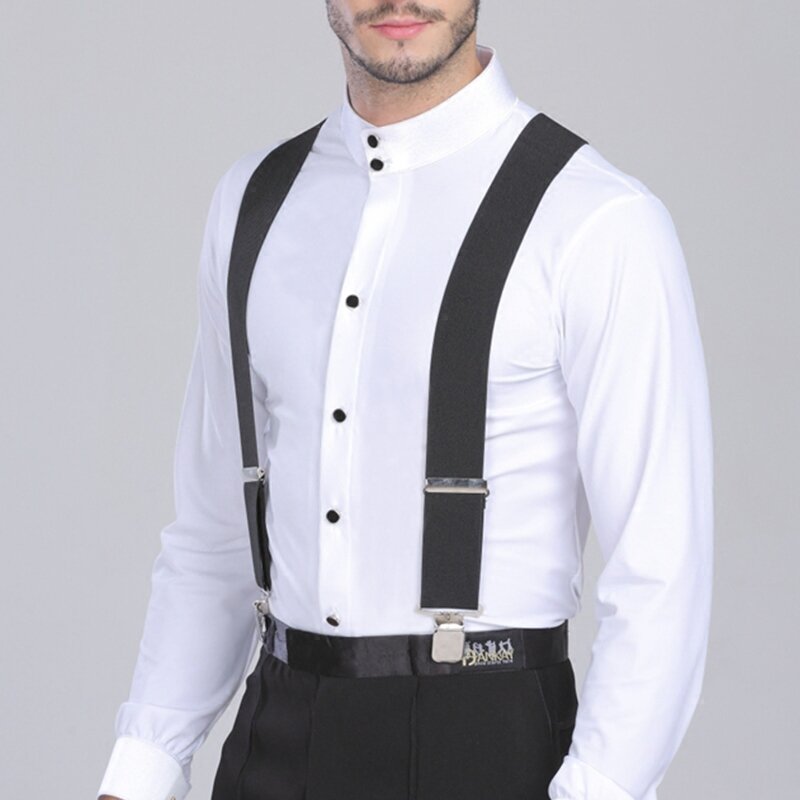 Heavy Duty Big Size Work Suspenders for Men 5cm/2 Inch Wide X Back with 4 Strong Clips Adjustable Elastic Trouser Braces Straps
