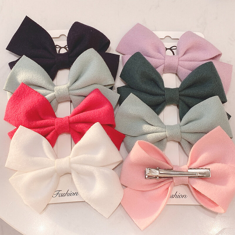 4Pcs/Set Korean Sweet Solid Color Bows Hair Clip For Kids Girls Boutique Handmade Hairpins Barrettes Headwear Hair Accessories