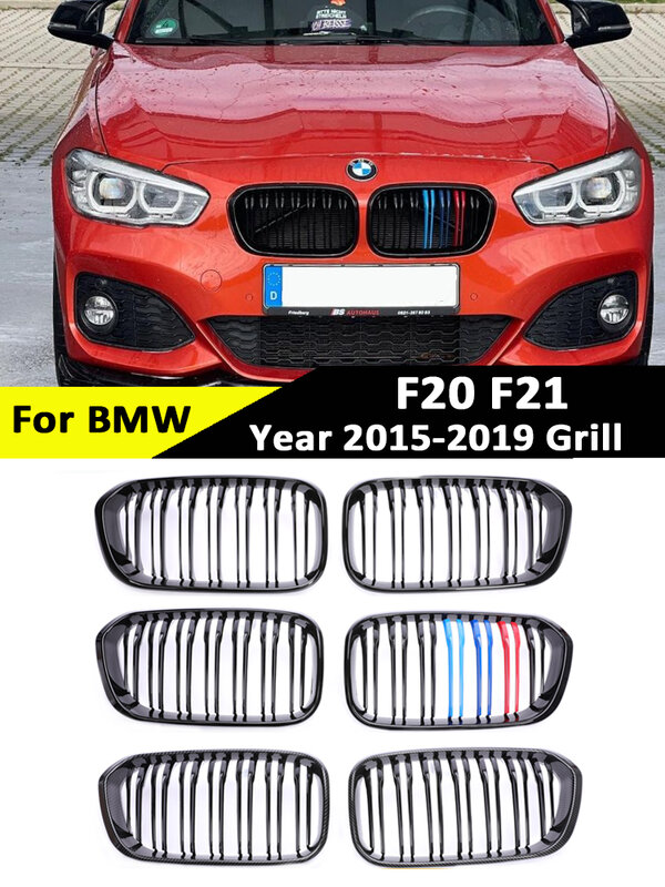 Передний бампер, гоночный гриль для BMW 1 серии F20 F21 LCI 2015-2019, вставные грили, глянцевая черная фотография