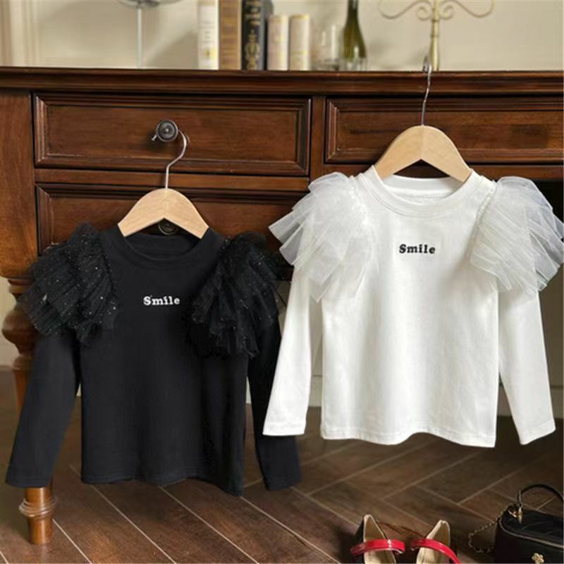 Abbigliamento per ragazze T-shirt 2023 primavera nuovo cotone per bambini vestito da prestazione per bambini manica lunga Slim Fit moda bambini abiti 2-8T