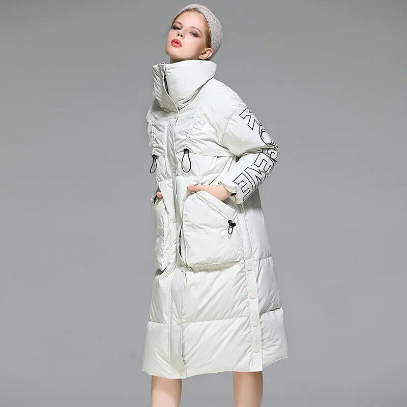 2022 giacca invernale donna calda antivento lungo piumino d'anatra bianco piumino Casual caldo sci felpe con cappuccio cappotti