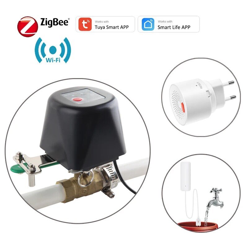 Zigbee katup pintar Wifi Tuya, pengontrol keamanan hidup pintar mati otomatis Sensor kebocoran air Gas alami