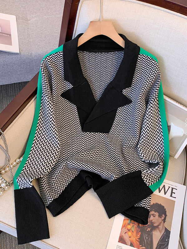Женский трикотажный свитер с отложным воротником, с длинным рукавом, размеры до 4XL