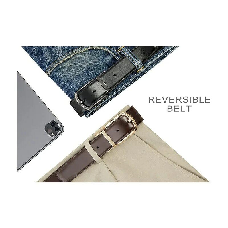 Cinturones de cuero reversibles para hombre, grandes y altos, 32 "-62", ajuste para encajar con caja de regalo