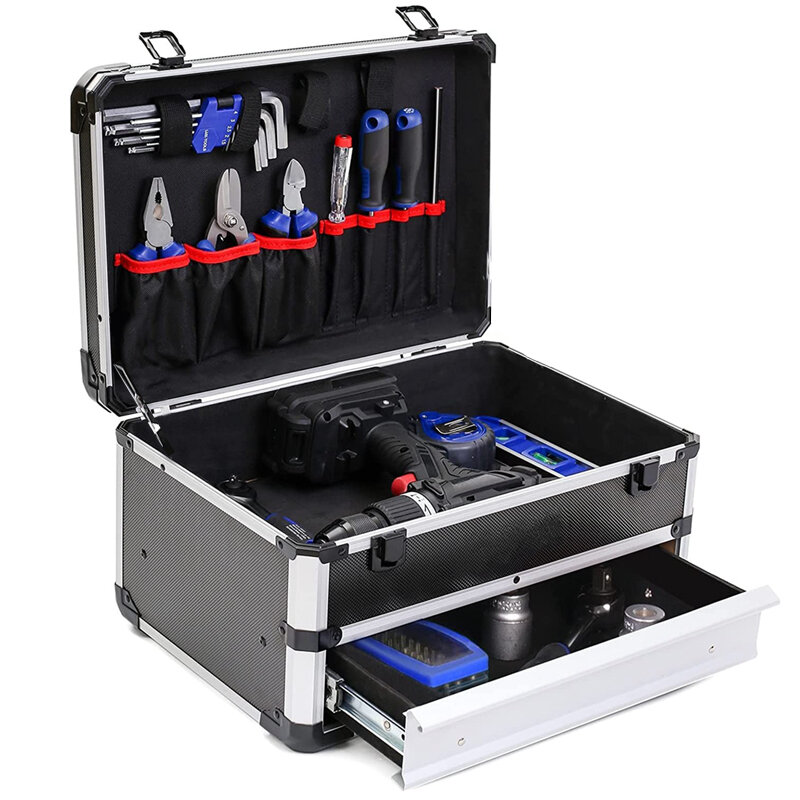 Aluminium Koffer Gereedschapskist Met Laden Draagbare Multi-Tool Opbergdoos Voor Gereedschap Elektrische Koffer Apparatuur Gereedschap Organizer Box