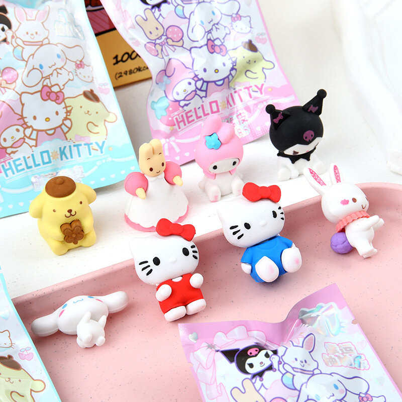 Sanrio Cartoon Eraser Rubber 16/32pcs Kawaii Students Stationery Kuromi Hello Kitty 3d Eraser Clean Tools School Children Gifts