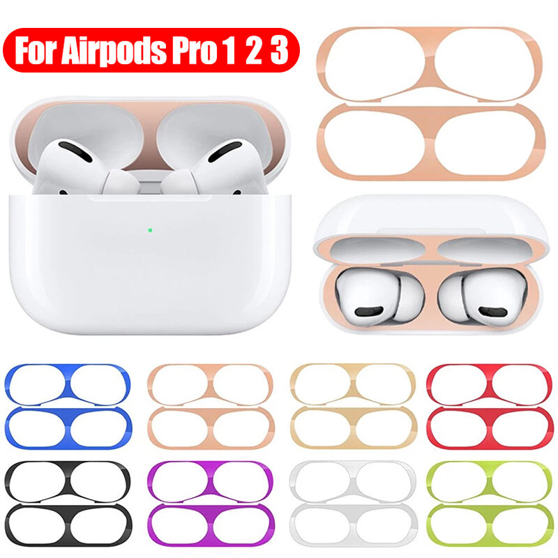 Pegatina protectora de Metal para Apple AirPods Pro 1, 2, 3, funda a prueba de polvo, película protectora antiarañazos para auriculares Airpods 3