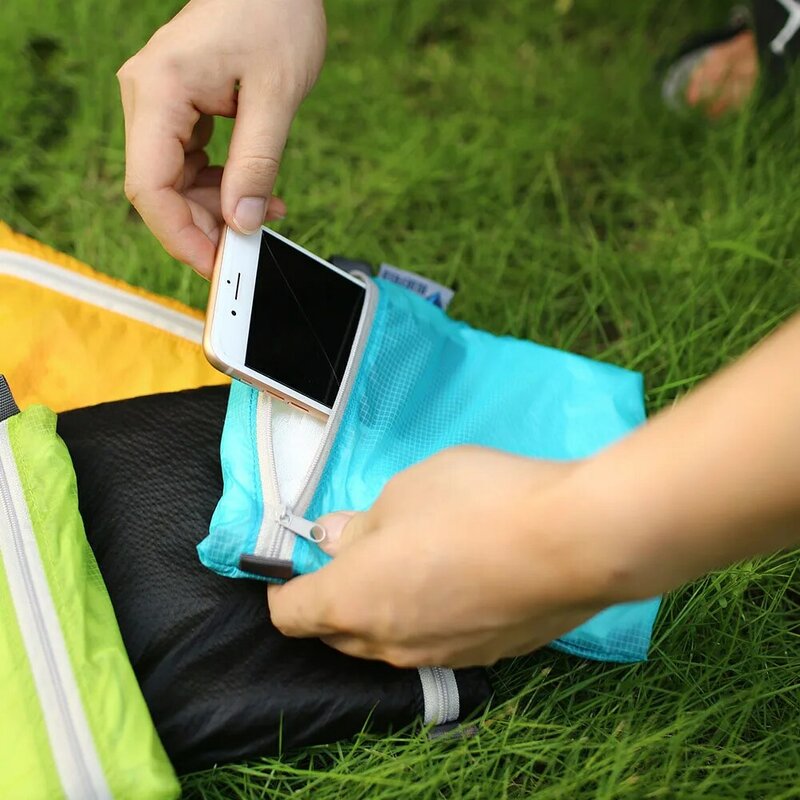Unisex Coated Silicon Fabric Waterproof Zipper Hook Storage Bag Outdoor Camping Hiking Pocket Pouch Organizer