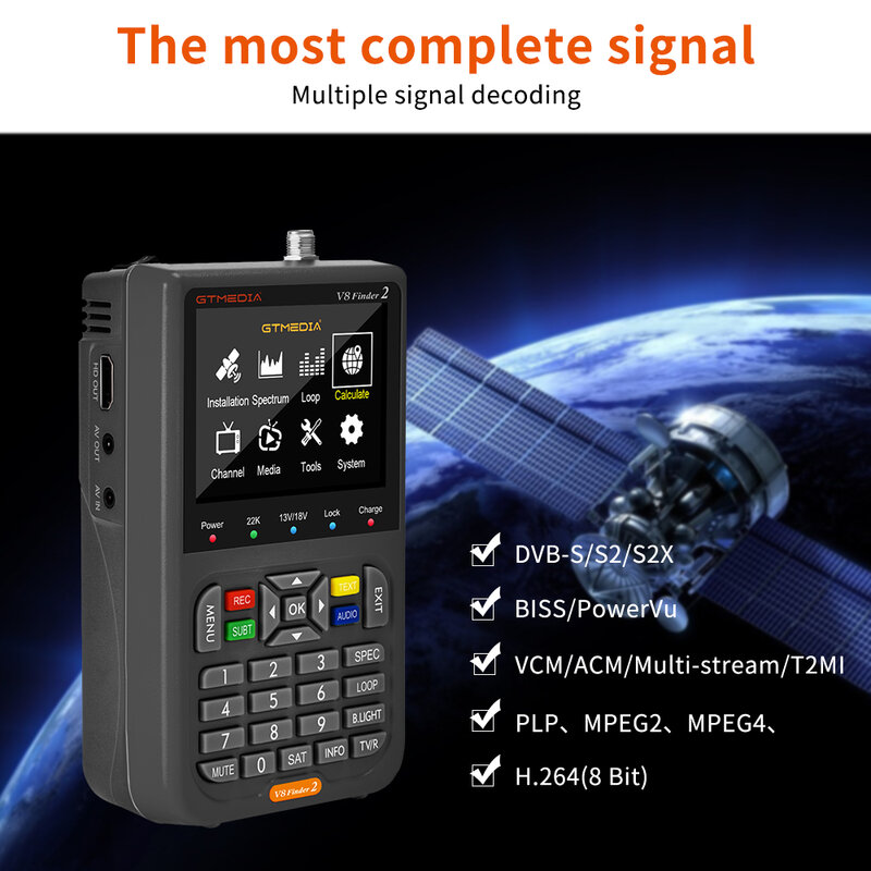 GTMEDIA-Localizador de señal satelital V8 Finder2, buscador de señal Digital DVB-S/S2/S2X, 1080P, HD, H.264, Impostos incluidos, envío gratis a Brasil