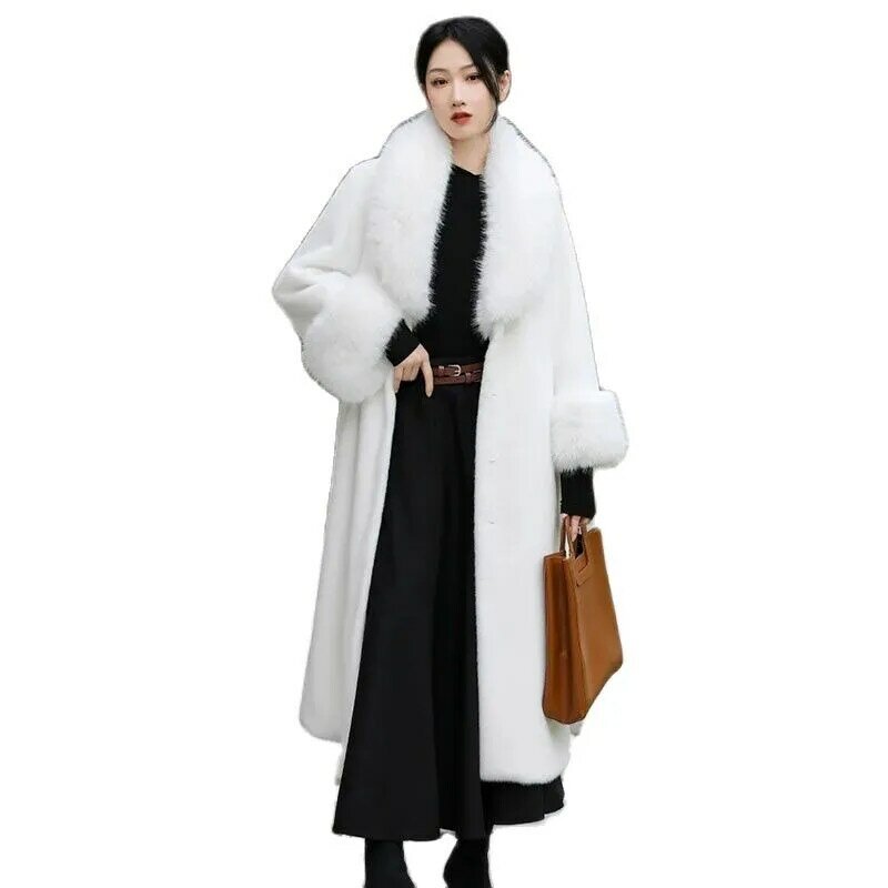 Mantel Bulu Palsu Wanita Mantel Mink Imitasi Panjang Musim Gugur Musim Dingin Mantel Bulu Nyaman Lembut Longgar Wanita Jaket Bulu