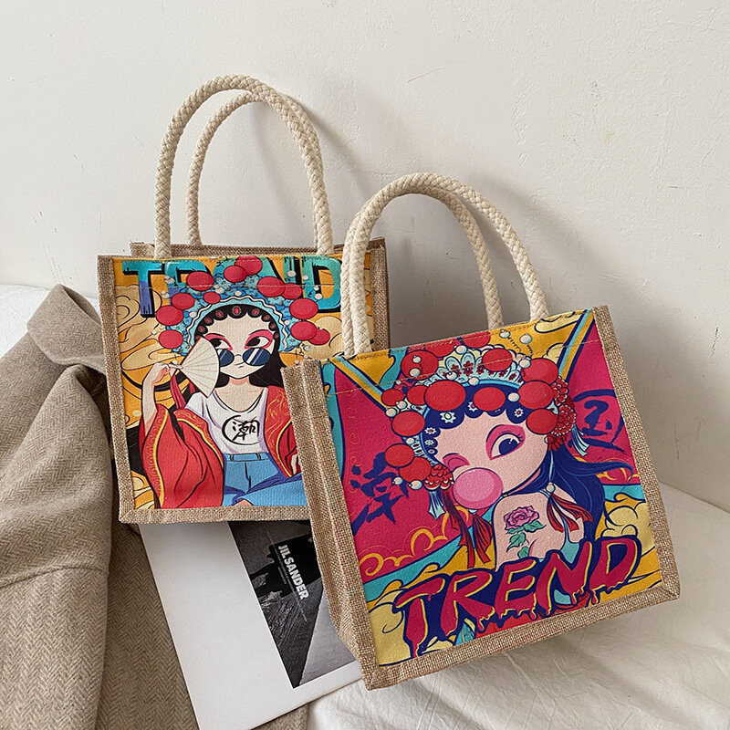 Fashion Portable Food Picnic Bags Print Pattern Travel Canvas Casual Shopping Bag Travel Canvas Bag Reusable HandBags