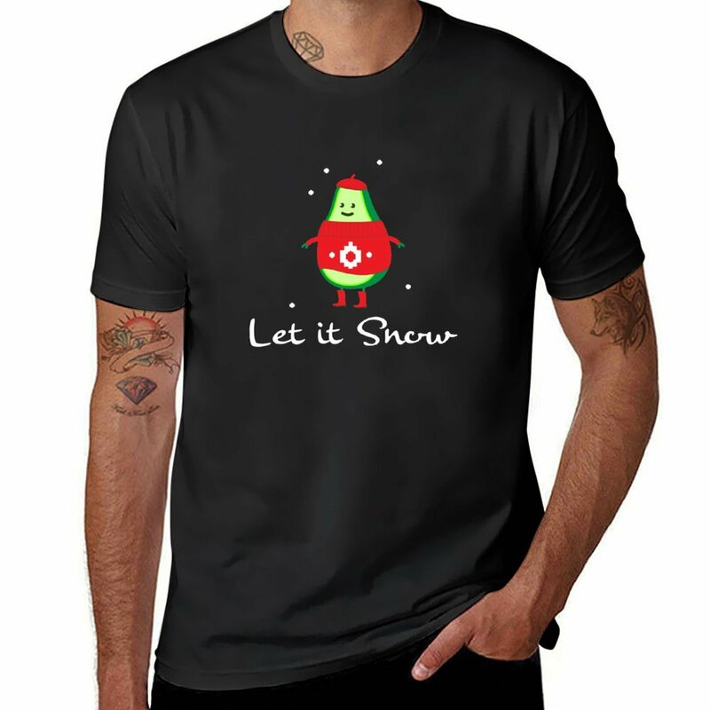Funny winter snow avocado T-shirt aesthetic clothes customizeds mens vintage t shirts