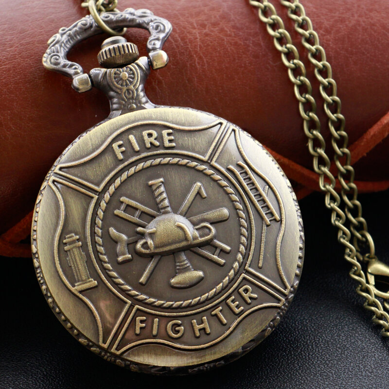 Vintage bronze ferramenta de combate a incêndios vapor punk quartzo bolso relógio masculino e feminino geral decorativo jóias colar presente
