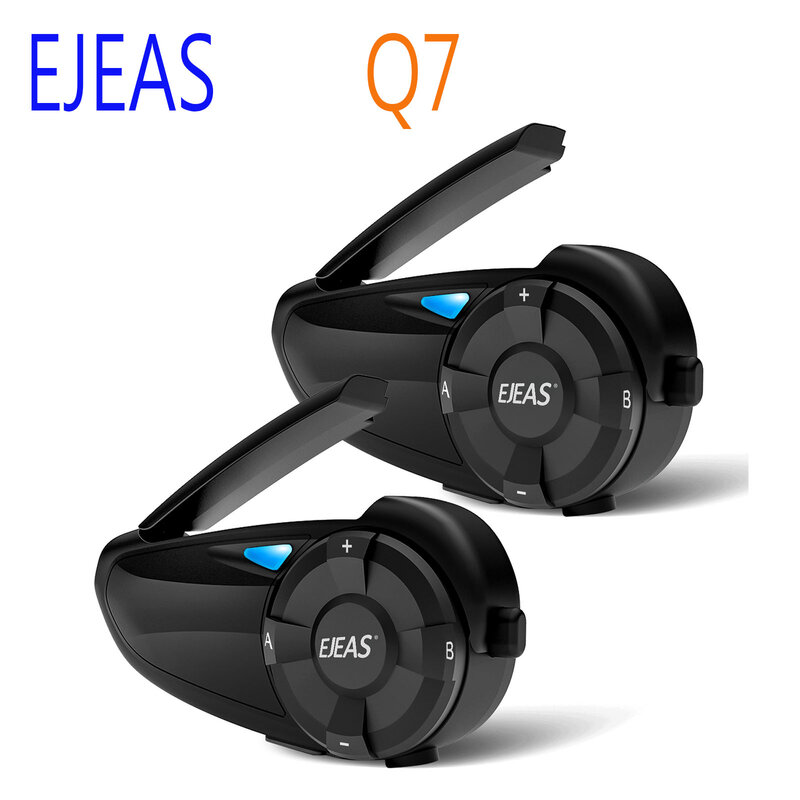 EJEAS Q7 Walkie Talkie interkom Bluetooth sepeda motor, Headset Moto dengan 1 potongan 6, Interphone helm untuk 7 pengendara kelompok berbicara