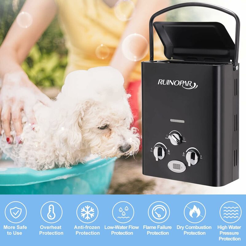 Portable Water Heater Propane Tankless - 6L 1.58GPM RV on demand Hot Gas Outdoor Digital Display