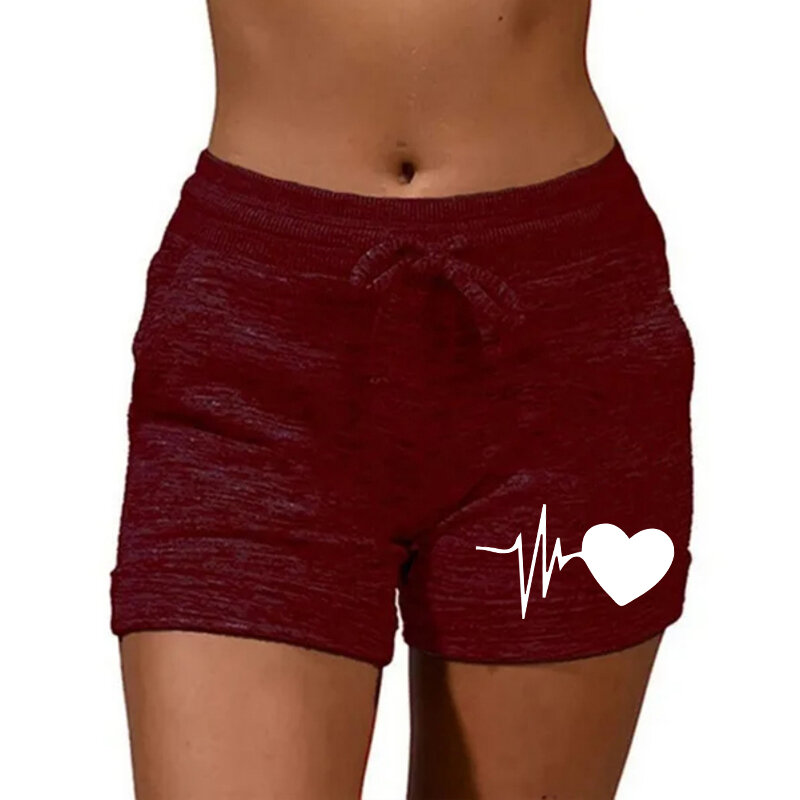 Women's Fashion Soft Casual Shorts Pockets Drawstring Sport Stretchy Short Elastic Waist Sweet Print Yoga Running Plus Size Pant