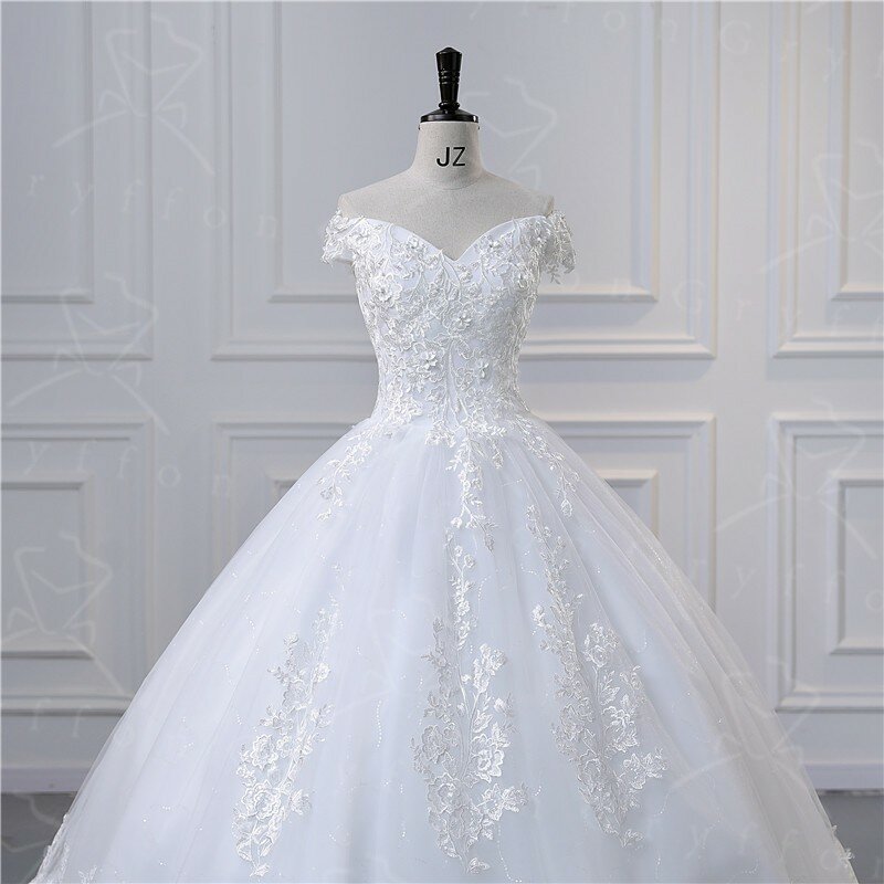 Vestido De novia Simple y ligero, elegante, De encaje, con cuello De barco, De lujo, con foto Real, talla grande