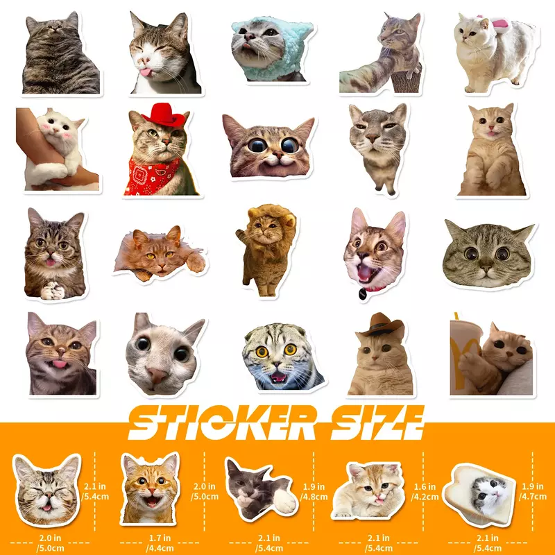 귀여운 고양이 스티커 비닐 방수 재미있는 고양이 데칼, 물병 노트북 스케이트보드 스크랩북 수하물 어린이 장난감, 50 개