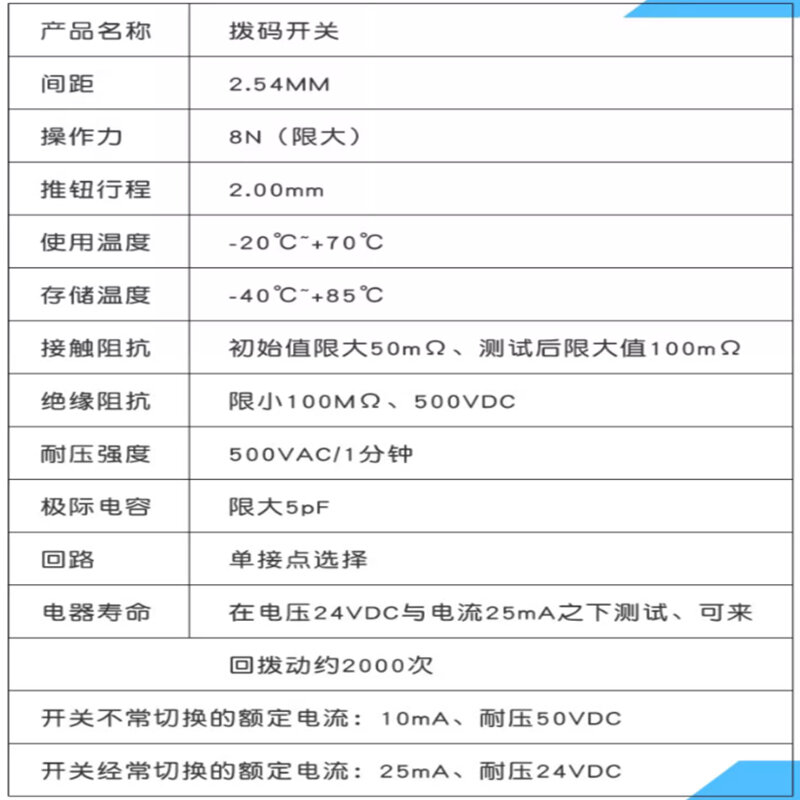 Laishengyuan電気製品フラットダイアルコードスイッチ、ディップスイッチ、DS-1、2、3、4、5、6、8、10ポジション、2.54mm