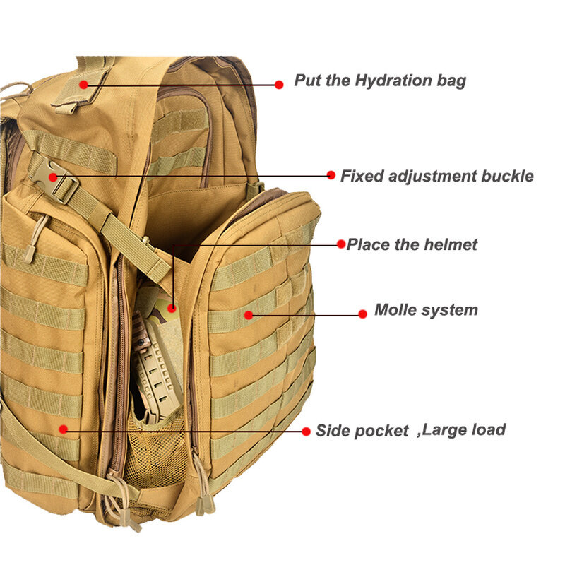 حقيبة ظهر تكتيكية مولي راش 12 24 72 حقيبة رحلات يومية خارجية حقيبة ظهر نايلون حقيبة ظهر عسكرية للصيد في الهواء الطلق