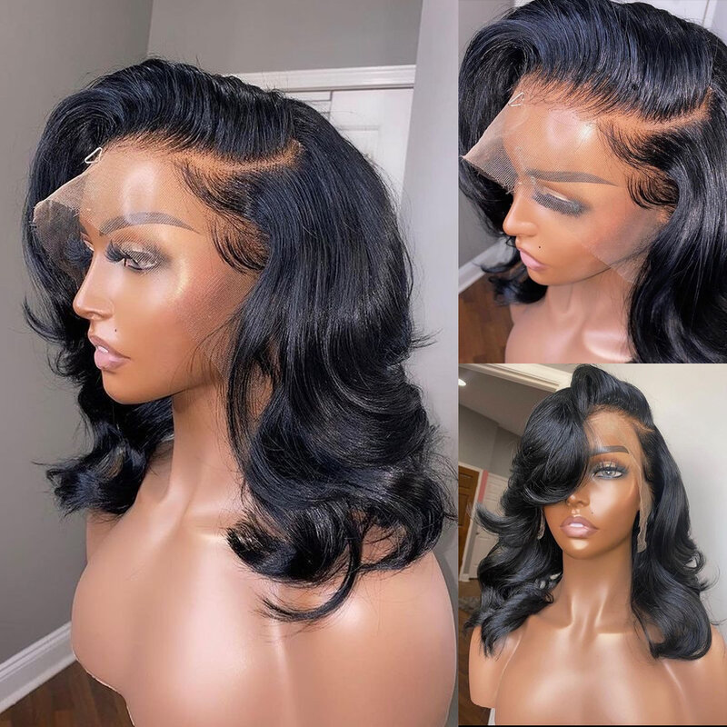 Peluca de cabello humano ondulado para mujeres negras, postizo de encaje Frontal, corte Bob corto, brasileño, predespuntado, 13x6, 4x4, 5x5