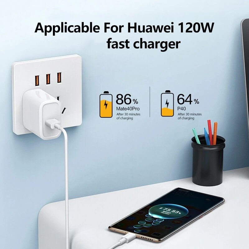 Cable de carga rápida tipo C 10A para teléfono móvil Huawei Mate 40 50, 120W, USB C, Cable de transferencia de datos para Xiaomi y Samsung