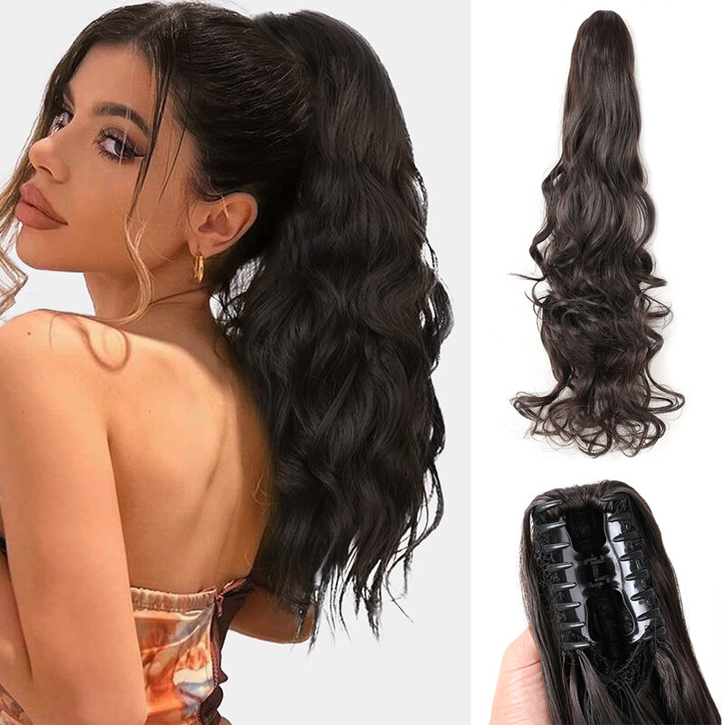 Claw Clip in Ponytail Extension 24&18 Inch Long Curly Wavy Pony Tail Natural Soft Synthetic Hairpiece for Women Daily Use