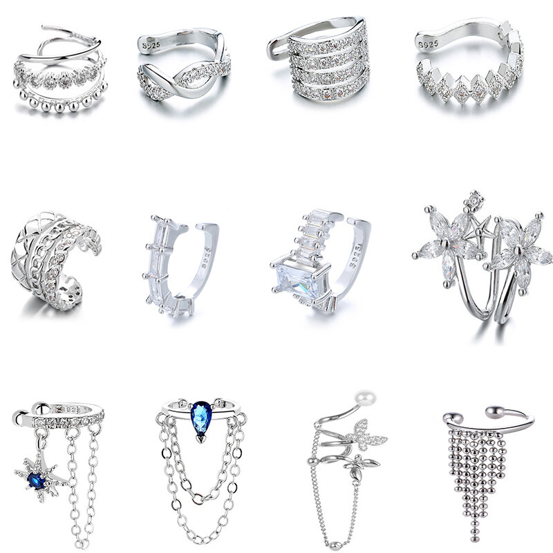 OIMG-zircônia pérola brincos com clip para mulheres, punho de orelha sem perfurante, jóias geométricas para menina, 925 cor prata, 1pc