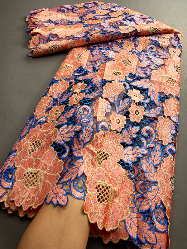 Tela de encaje de guipur africano de alta calidad, tejido Soluble en agua con piedras nigerianas para coser vestidos de mujer, TY3476, 2024