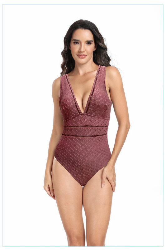 New swimsuit European and American women's hollow out sexy slimming solid color one piece swimsuit bikini