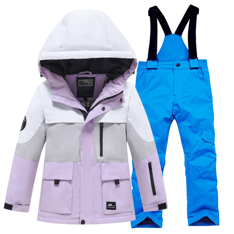 Ensemble de combinaison de neige imperméable pour enfants, combinaisons de ski chaudes pour garçons et filles, vestes et pantalons tout-terrain de luxe,-30 ℃, 5-16 ans