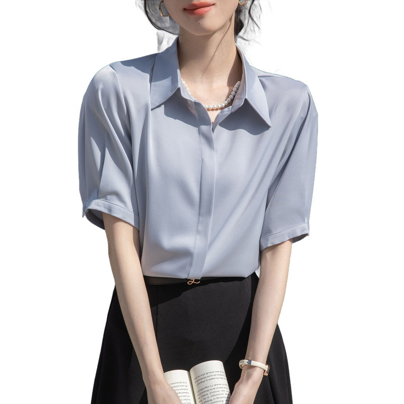 Women Clothing Solid Anti-Wrinkle Chiffon Shirts Summer Half Sleeve Loose Non-ironing Blouses Office Lady Elegant Fashion Tops