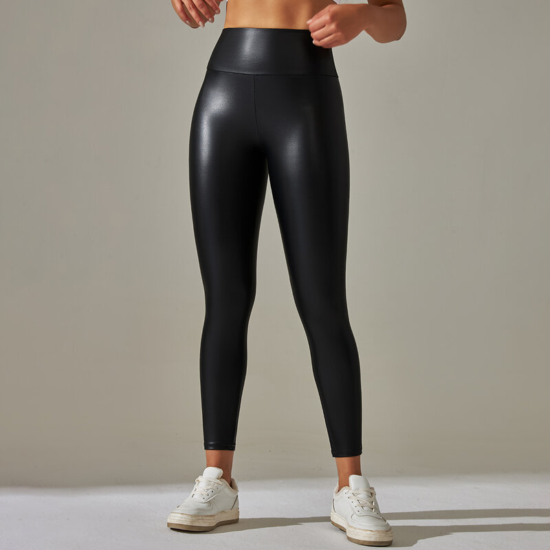 Celana Kulit PU Musim Panas Hitam Nessaj Legging Wanita Pinggang Tinggi Skinny Push Up Celana Panjang Elastis Spandeks 10% Jegging