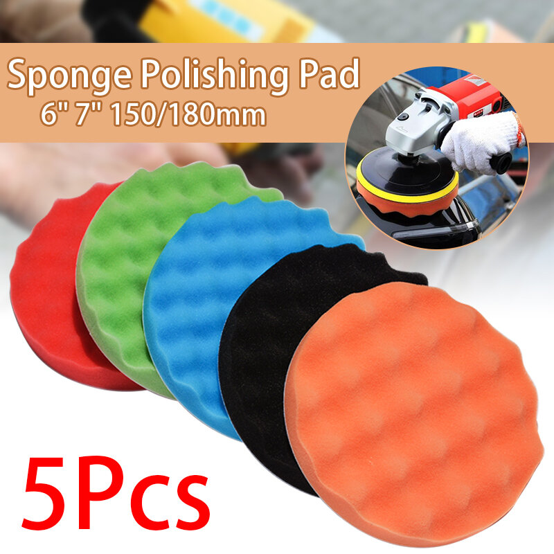 5Pcs 5"6" 7" 150/180mm Buffing Polishing Sponge Pads Kit Car Polisher Soft Wave Foam Waffle Pad Car Wash Cleaning Detailing Tool